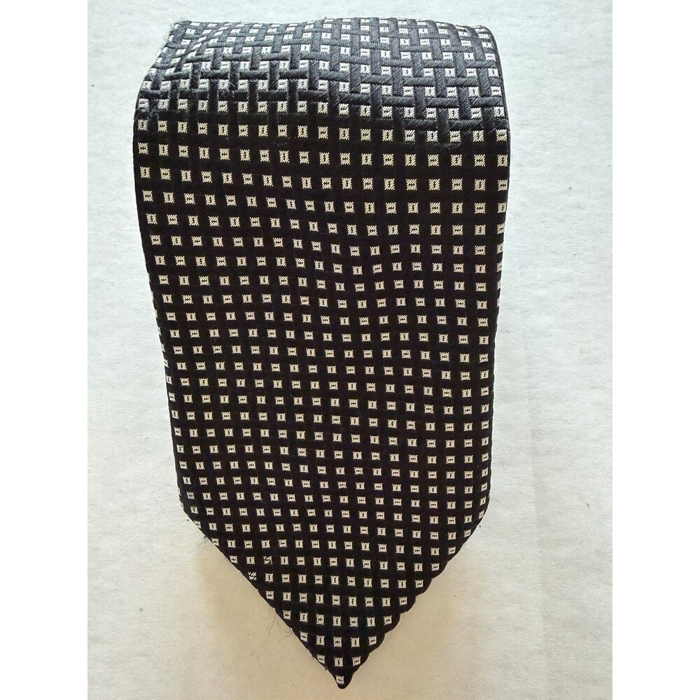 Thomas Pink London Silk Tie Black Gray Geometric Squares Some Stitching Loose